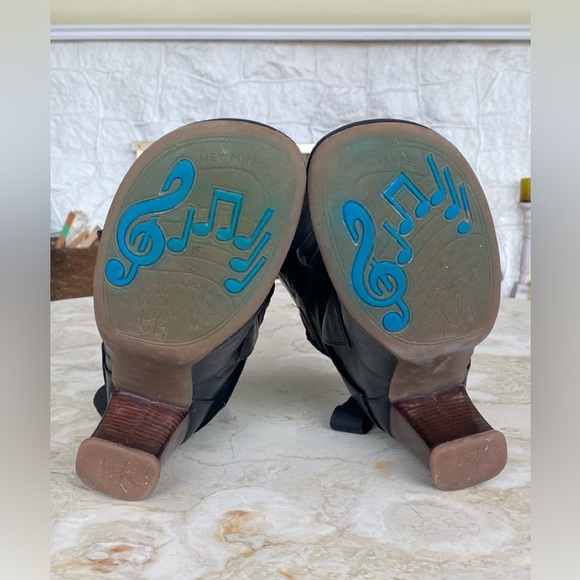 John Fluevog Soprano Inge Black Leather Boots Heels - Picture 10 of 13